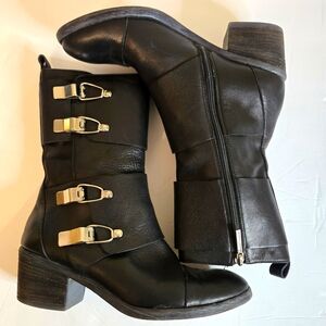 Donald J. Pliner Women's Black Leather Ankle Boots, Buckle, Sz. 6